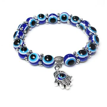 New Fashion Women Acrylic Blue Eye Beads Charms Hand Evil Eye Bracelets