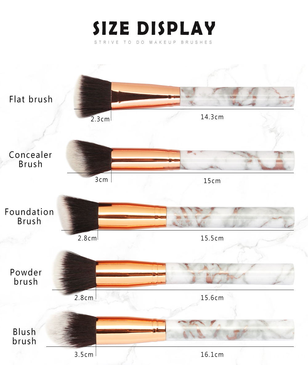15 Pcs Marble Makeup Brush Set Size 1
