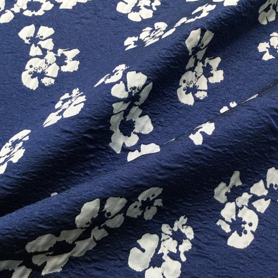 Blue White Flower Denim Fancy Jacauqrd Fabric