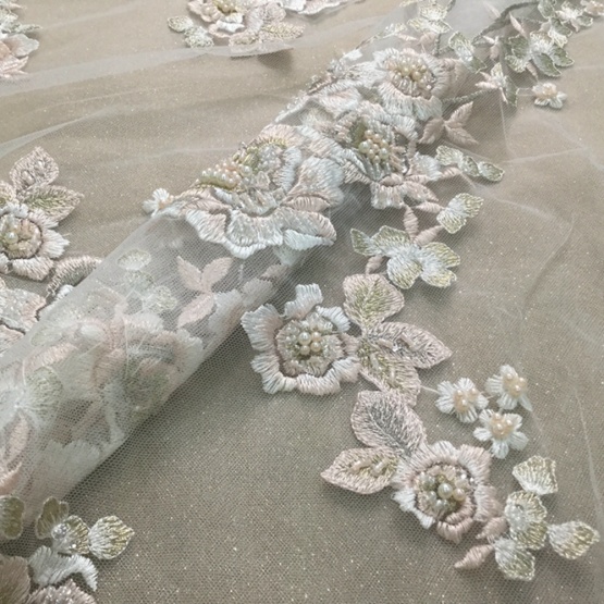 Luxury Beaded Handwork Flower Bridal Fabric
