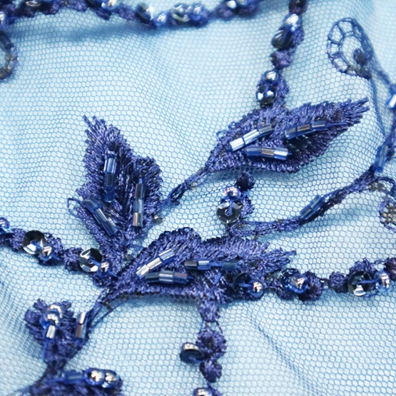 Dark Blue Beaded Embroidery Lace