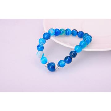 Semi Precious Stone 8MM Round Beads Blue Agate Bracelet