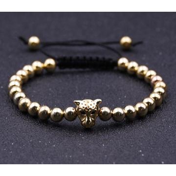 Lion Head Hematite 6MM Round Beads Bracelet For Men