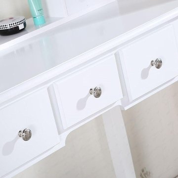 White Wooden Dressing Table with Oval Mirror and Stool Bedroom Shabby Chic 5 Drawers Makeup Desk Sets