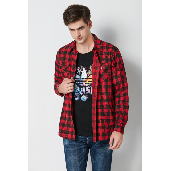 casual cotton printed check long sleeve men's shirts