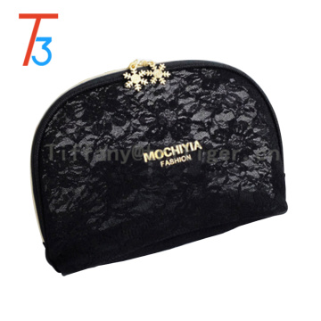 Promotional Travel Pouch Bag black Makeup Bag Golden zipper PU Cosmetic Bag for Ladies
