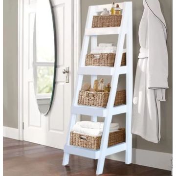 White Bathroom Storage Unit Wooden Shelves Ladder Bookshelf Cabinet Modern Stand