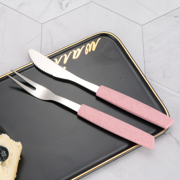Cute Colored Stainless Pink Plastic Handle Cutlery Set