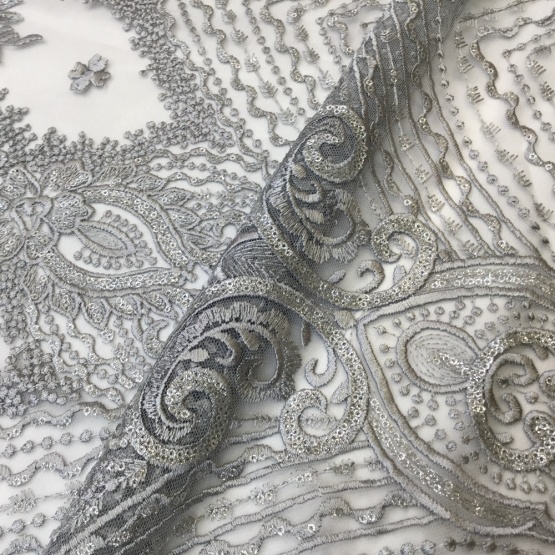 Gray Shine Sequin Flower Embroidery Fabrics