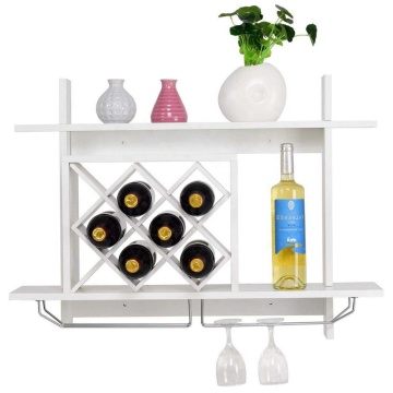 White wall mounted wooden display wine rack for home decoration
