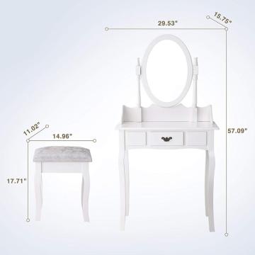 Vanity Makeup Table Dressing Table Set with Stool and Oval Mirror Wooden Dressing Table Designs