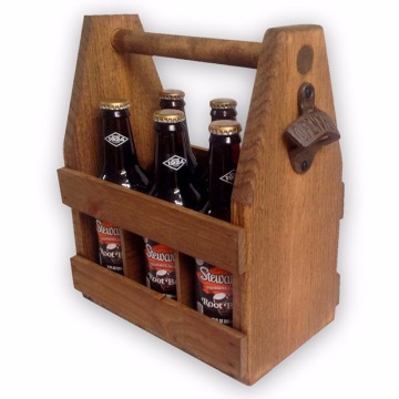 Brown color Wooden Caddy Tote For Six Pack Beer Sodas with Bottle Opener