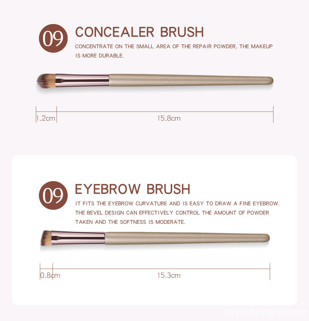 10 Piece Champagne Gold Makeup Brushes -5
