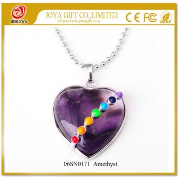 Seven Chakras Gemstone Amethyst Heart Pendant Necklace
