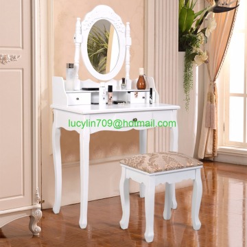 White Vanity Jewelry Makeup Dressing Table Set with stool