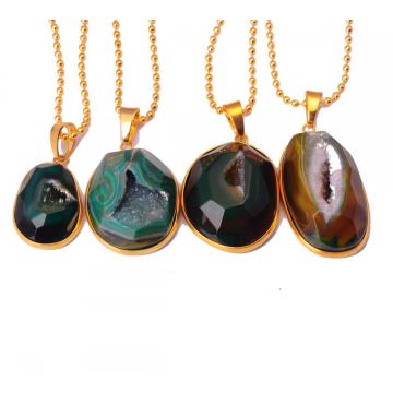 Plated Gold Wrapped Agate Drusy Pendant