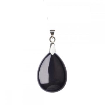 Natural Black Onyx 28x35MM Waterdrop Pendant Necklace with 45CM Silver Chain