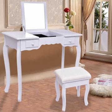 Vanity Set Dressing Table Flip Top Mirror Cushioned Bench Bedroom Furniture Table Desk Set