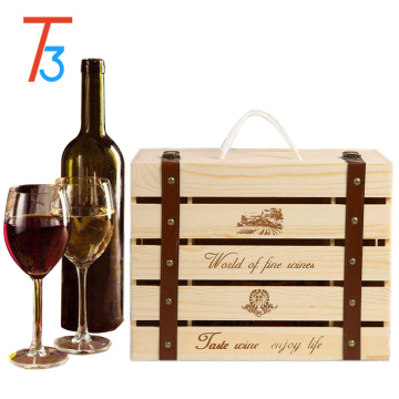 custom pine wooden wine crate storage gift box