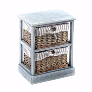 Home Office Grey Shabby Chic Paint Finish 2 Wicker Basket Wooden Storage Cabinet