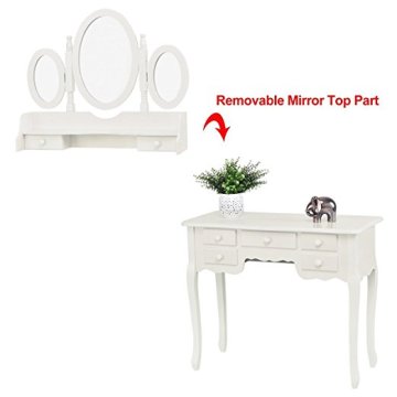 White Drawer Mirrored Wooden Wall Mounted 3 mirrors Movable Dressing Table Designs