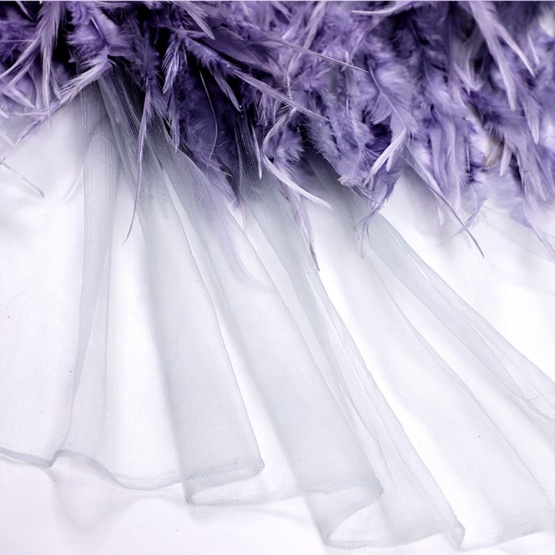 Purple Glitter Feather Lace Tulle Mesh Fabric