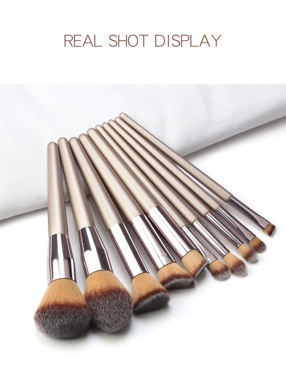 10 Piece Champagne Gold Makeup Brushes