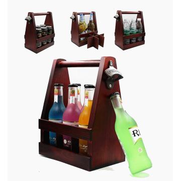 Beer Carrier Wood Six Pack wooden beer caddy with opener
