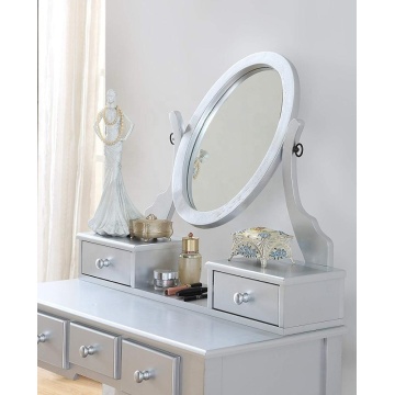 Silver Wood Makeup Vanity dressing Table and Stool Set