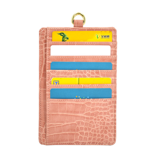 Crocodile Texture Lanyard Card Wallet Leather Card Holder