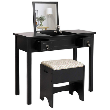 Vanity Set with Flip Top Mirror Makeup Dressing Table Writing Desk with 2 Drawers Cushioned Stool 3 Removable Organizers Easy As