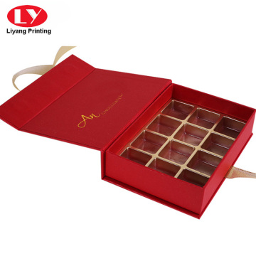 Red luxury cardboard chocolate box with blister divider