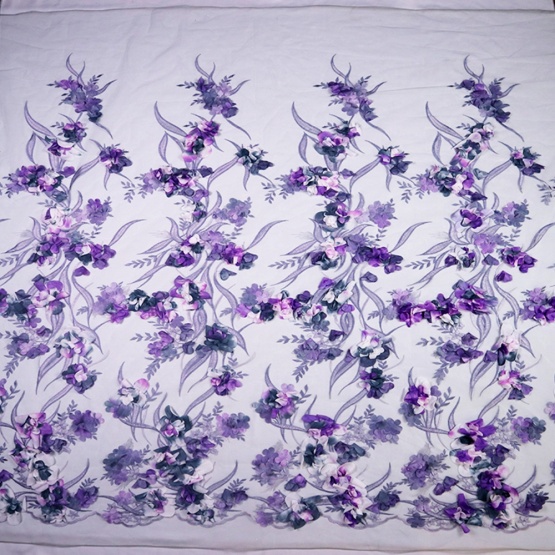 Purple Flower 3D Embroidery Lace Mesh Fabric