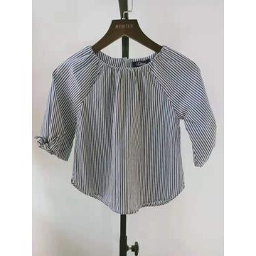 cotton yarn dyed striped tie sleeve girls blouse