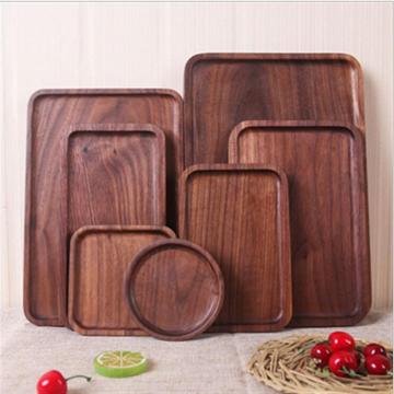 cheap food serving plate breakfast rectangle black walnut wooden plate