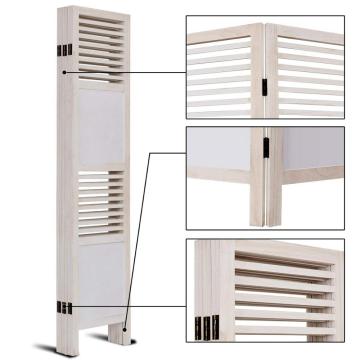 White Screen Paulownia Wood Folding Privacy Screen Room Divider (6 Panel)