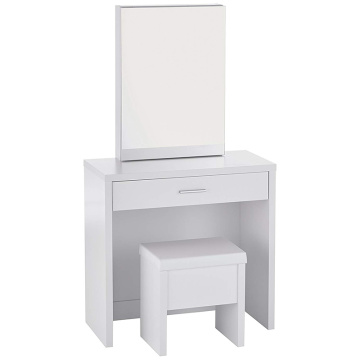 wooden dressing table with Hidden Mirror Storage and Lift-Top Stool