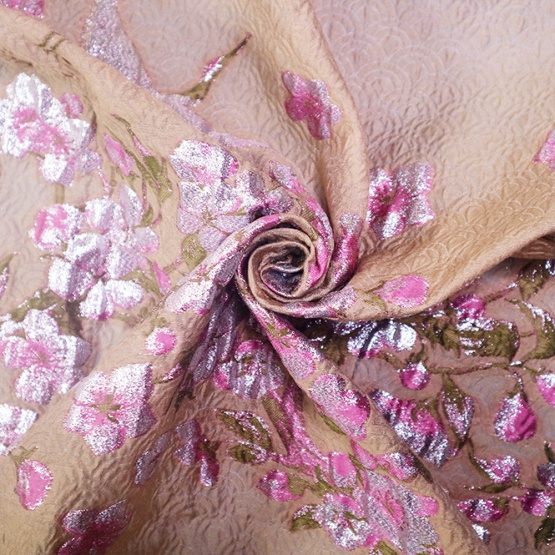 Brown Floral Pink Jacquard Brocade