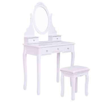 Dressing Table Makeup Vanity Table with Stool Set and Mirror