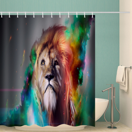Lion Waterproof Shower Curtain Animal Watercolor Bathroom Decor