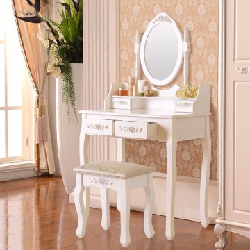 Vanity Makeup Table Set Dressing Table with 4 Drawers/ Stool White