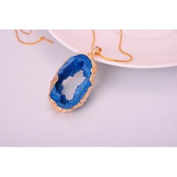 Blue Crystal pendant plated 18K Gold Gemstone Necklace
