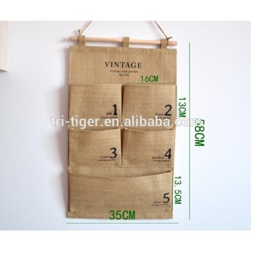 Linen Fabric 5 Pockets Wall Door Closet Hanging Storage Bag Organizer