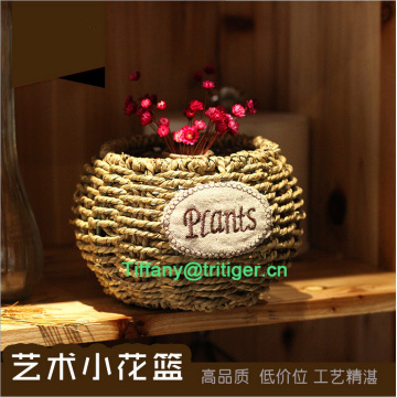 Decorative Wicker Flower Basket Small Woven flowerpot with PVC inner bag
