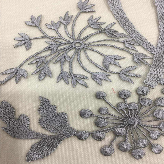 Gray Sunflower Embroidered Tulle Fabric