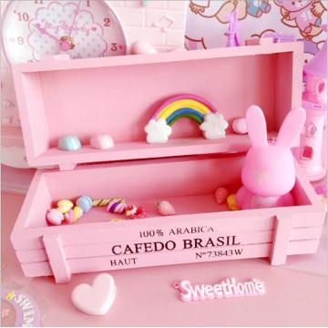 Girls Pink Wooden Pine Box with Hand Holes no Lid