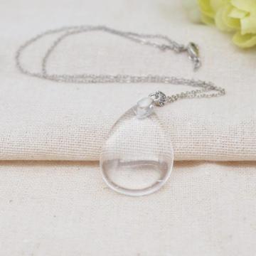 Natural Quartz Crystal 28x35MM Waterdrop Pendant Necklace with 45CM Silver Chain