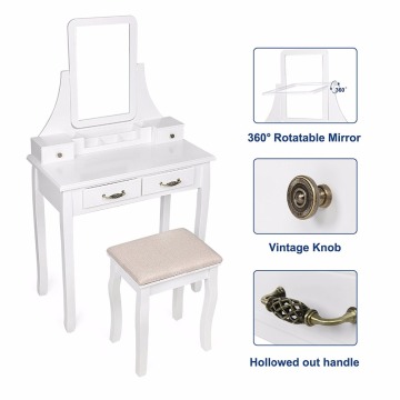 Vanity Set, 2 Large Sliding Drawers, Removable Makeup Organizer Dressing Table with Mirror and Stool