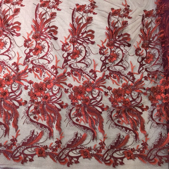 Red Handwork Embroidery Designe Fabric for Dress