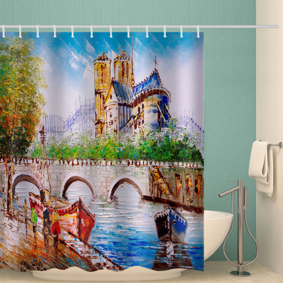Oil Painting Waterproof Shower Curtain European Style Bathroom Decor